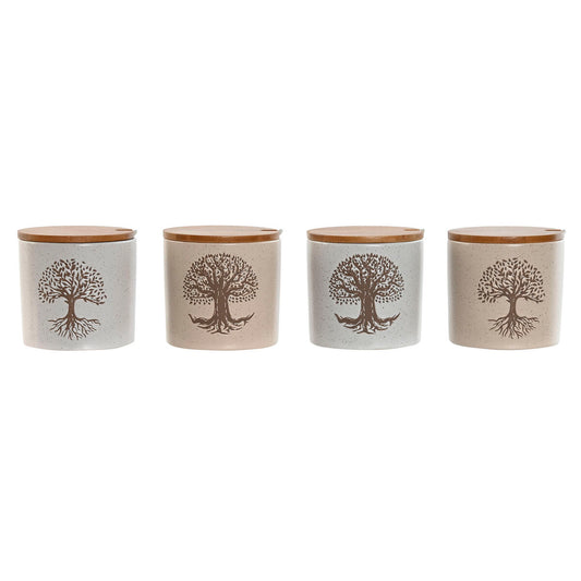 Sugar Bowl Home ESPRIT White Beige Bamboo Stoneware 9,5 x 9,5 x 9,5 cm (4 Units)