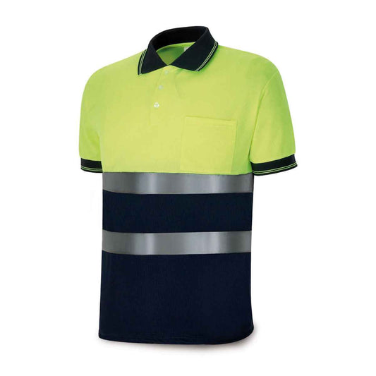 Men’s Short Sleeve Polo Shirt Yellow Navy Blue High visibility