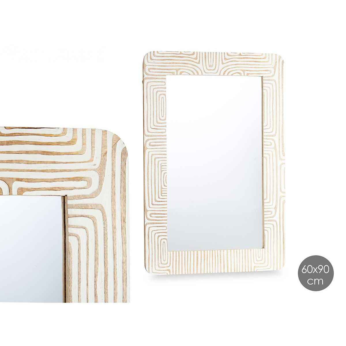 Wall mirror 37 White Brown 90 x 60 x 2 cm Rectangular