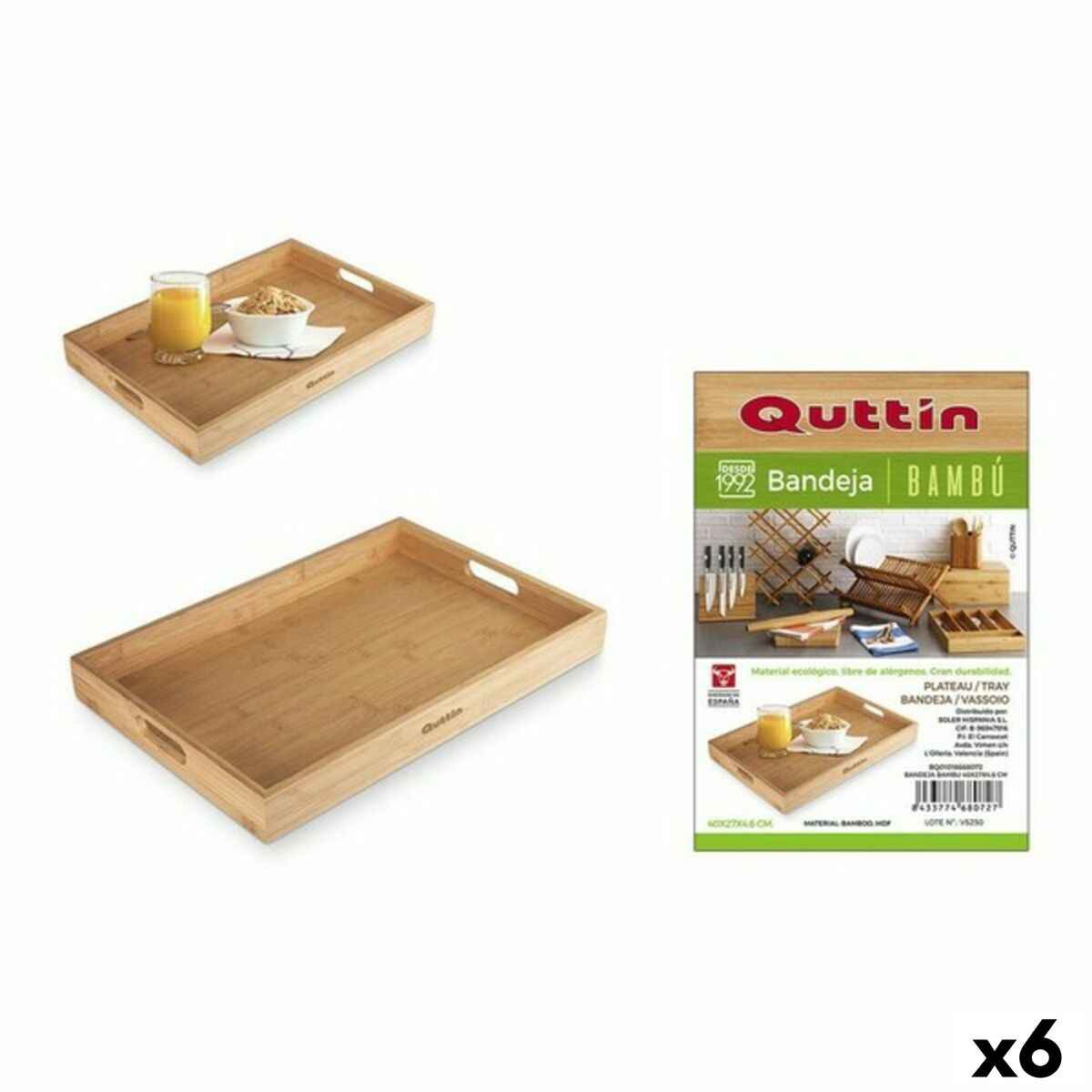 Tray Quttin 62326 Bamboo 40 x 27 x 4,6 cm (6 Units)