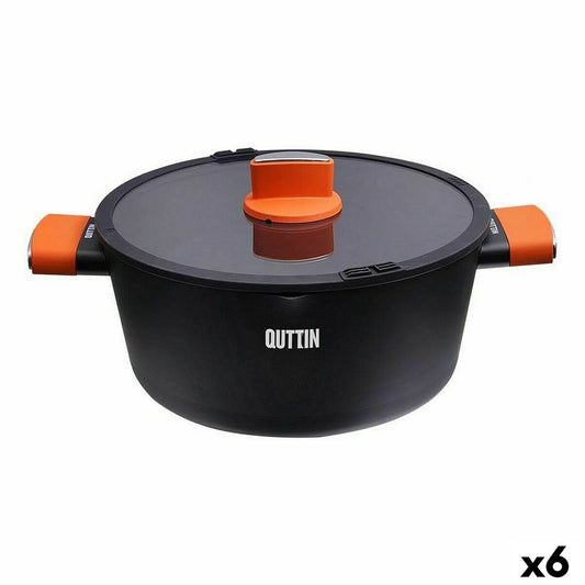 Casserole with glass lid Quttin Gastro Black Orange 34,5 x 25,5 x 12 cm (6 Units)