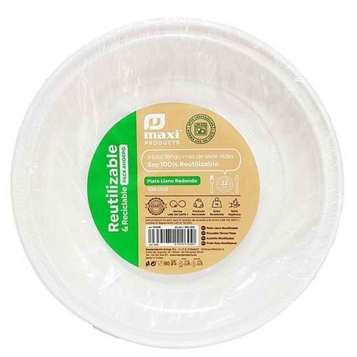 Set of reusable plates Maxi Products White Plastic 100 Pieces