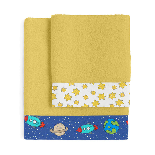 Towel set HappyFriday Mr Fox Space Rocket Mustard 2 Pieces HappyFriday