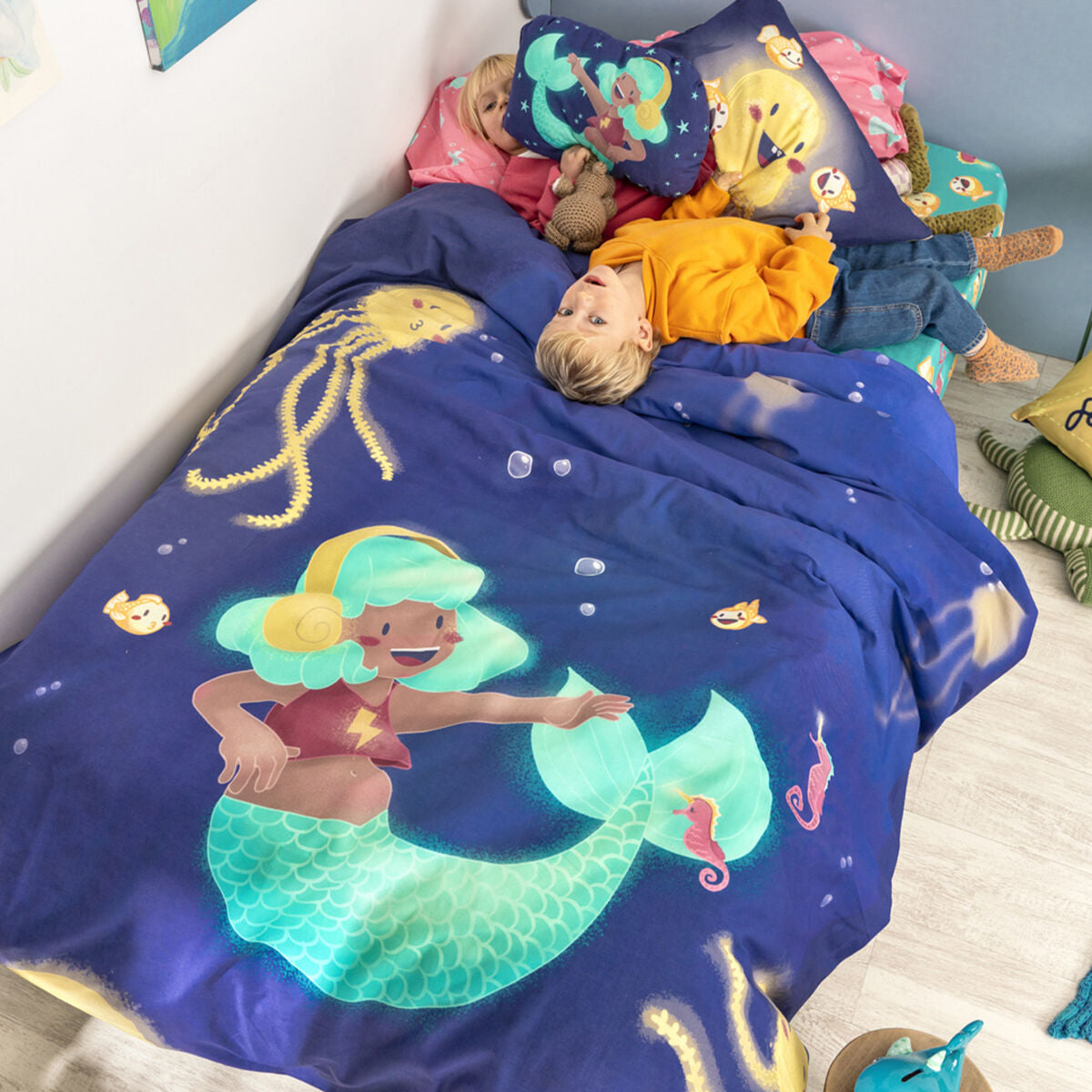 Duvet cover set HappyFriday Mr Fox Happy mermaid Multicolour Single 2 Pieces HappyFriday