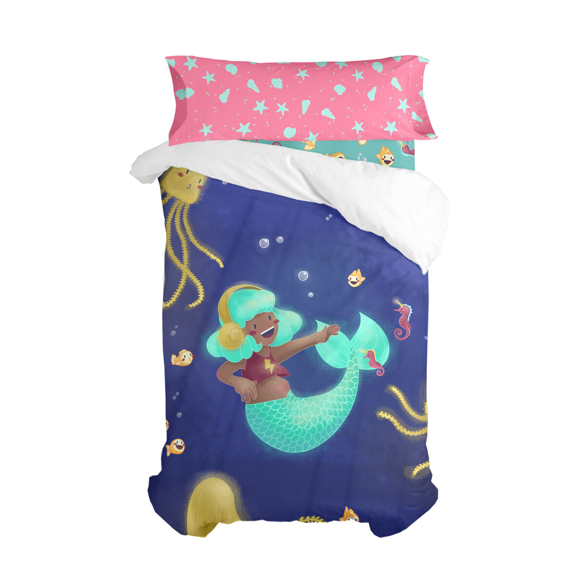 Duvet cover set HappyFriday Mr Fox Happy mermaid Multicolour Single 2 Pieces HappyFriday