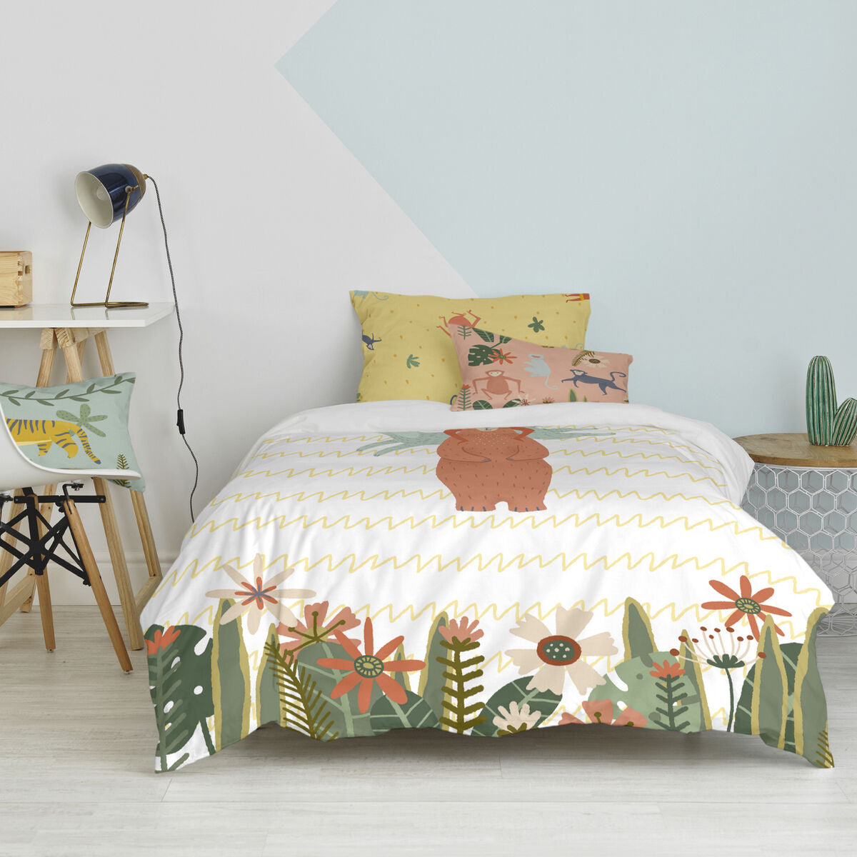 Duvet cover set HappyFriday Mr Fox Jungle life Multicolour Single 2 Pieces HappyFriday