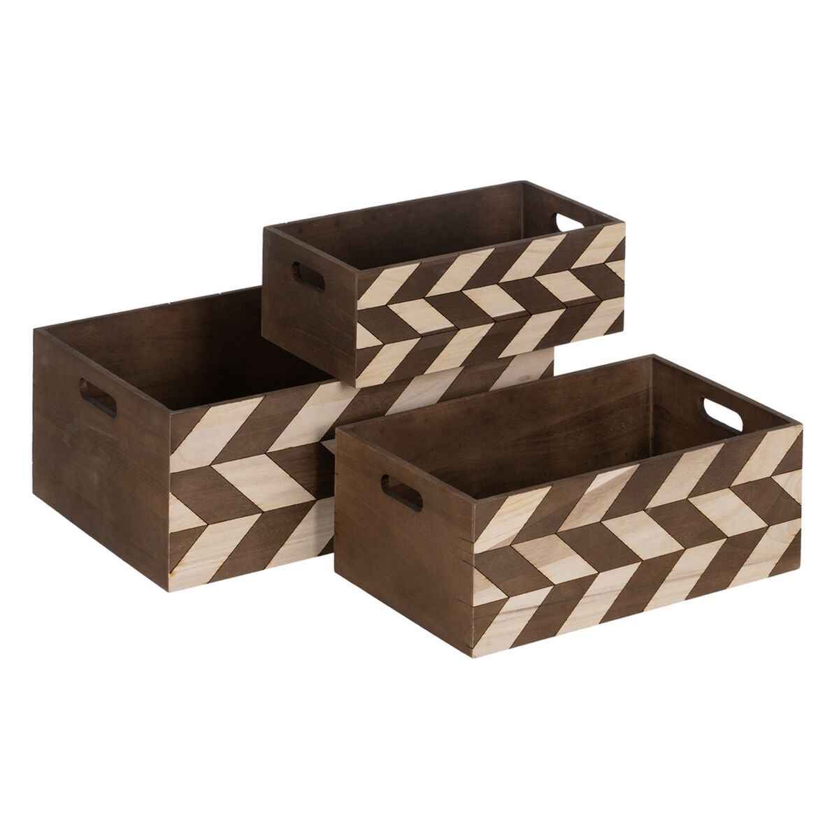 Set of decorative boxes Brown Natural Paolownia wood 44 x 31 x 18 cm (3 Pieces)