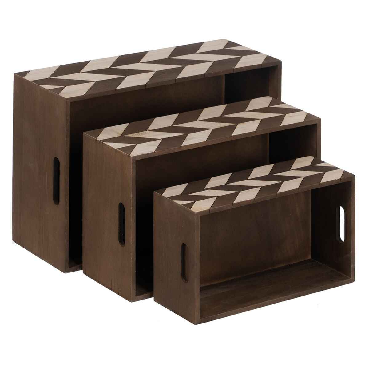 Set of decorative boxes Brown Natural Paolownia wood 44 x 31 x 18 cm (3 Pieces)