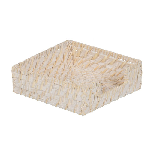 Napkin holder White Bamboo Rattan 18 x 18 x 6 cm