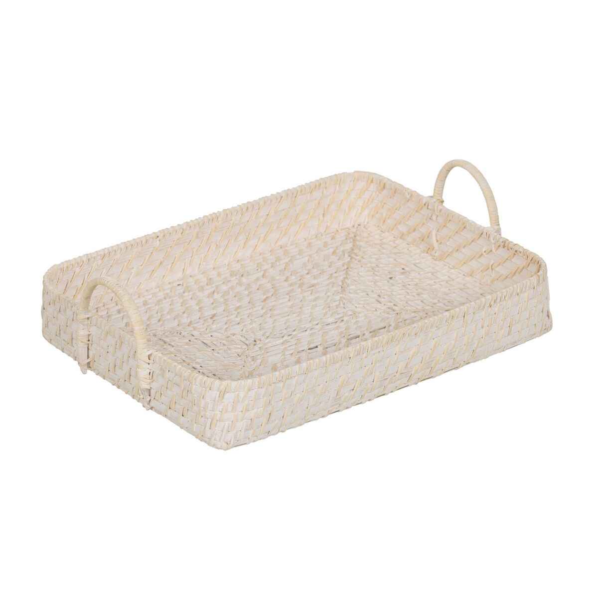 Tray White Bamboo Rattan 45 x 34 x 13 cm (2 Units)