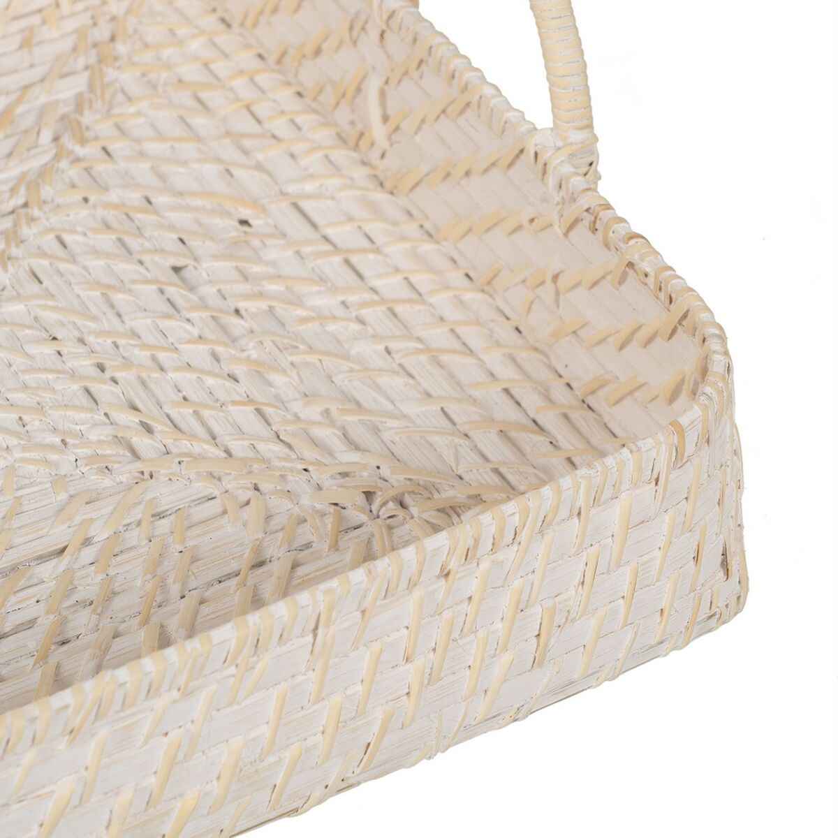 Tray White Bamboo Rattan 45 x 34 x 13 cm (2 Units)