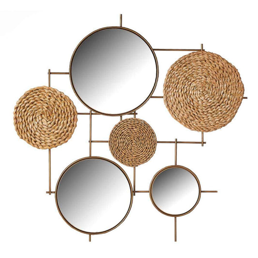 Wall Decoration Golden Natural Iron Mirror Natural Fibre 75 x 5 x 74 cm