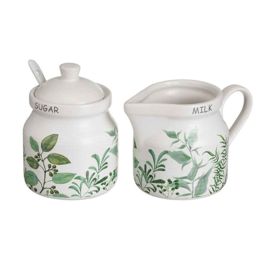 Milk jug and sugar bowl GREENS White Green Stoneware 250 ml 18,5 x 9 x 10 cm