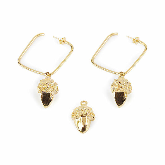 Ladies' Earrings Shabama Brass Acorn Flash gold-plated 3 cm Shabama