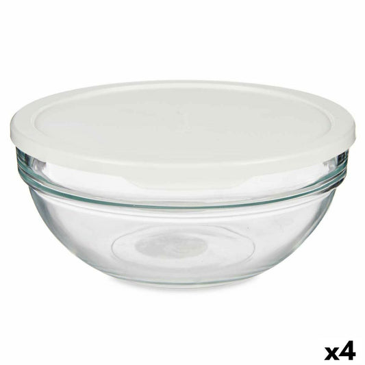 Round Lunch Box with Lid Pasabahce Chefs White 1,135 L 17,2 x 7,6 x 17,2 cm (4 Units)