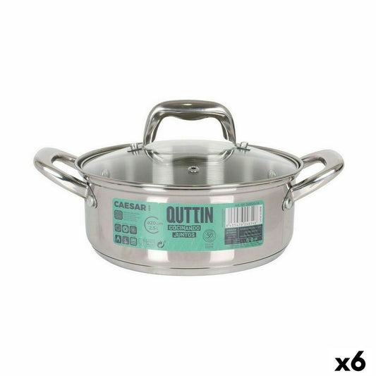 Casserole with glass lid Quttin Caesar Steel ø 20 x 8 cm (6 Units)