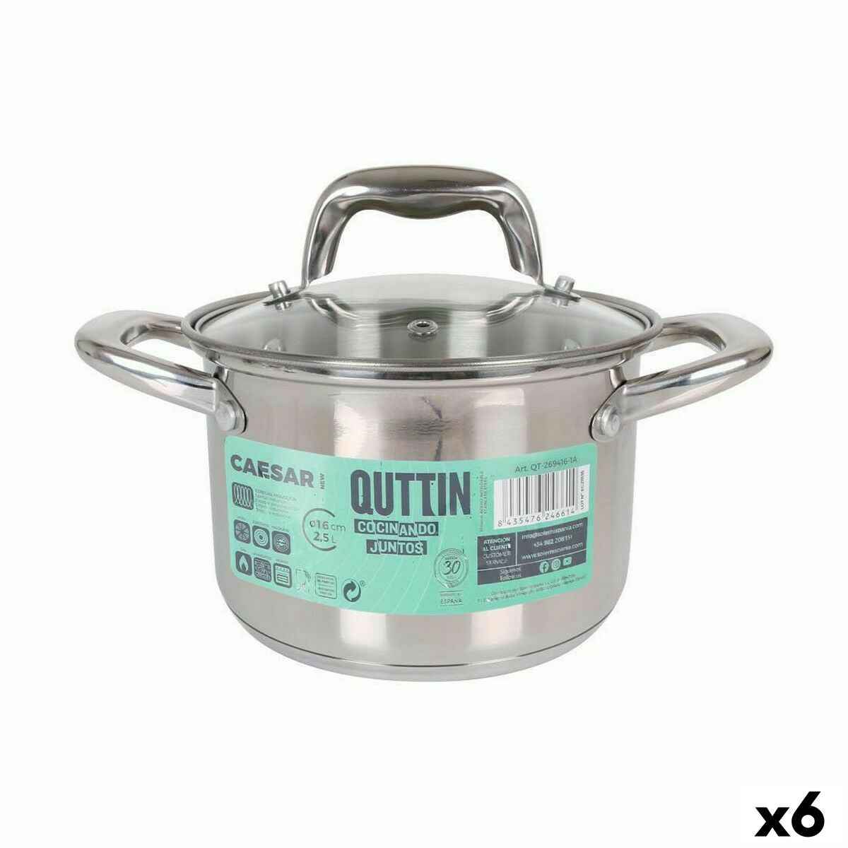 Pot with Glass Lid Quttin Caesar Steel ø 16 x 11,5 cm (6 Units)