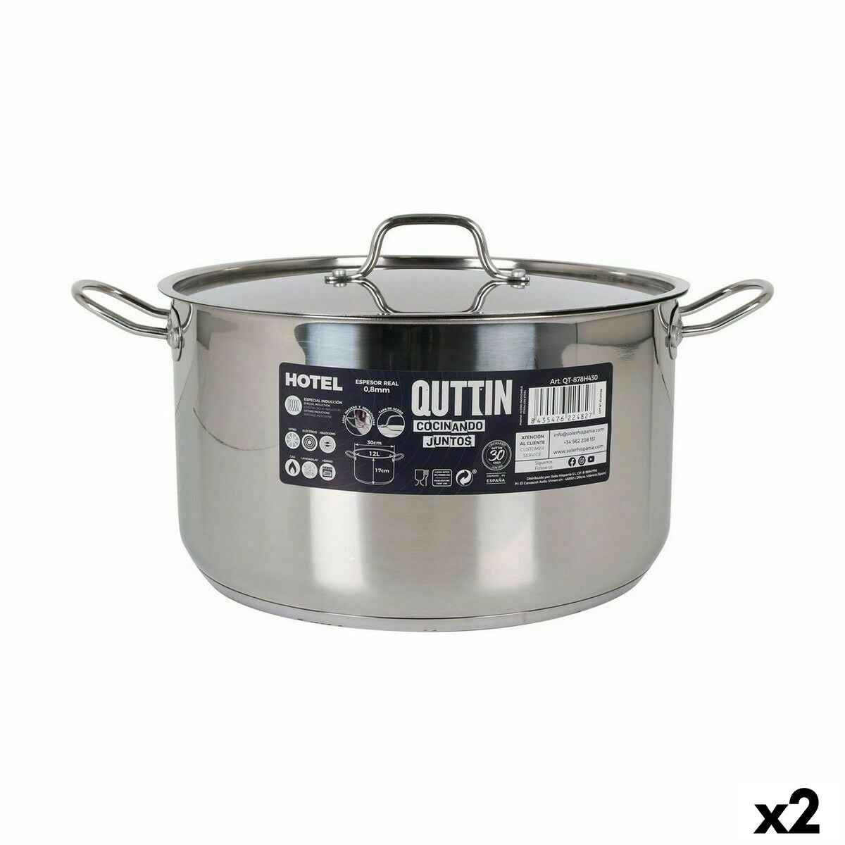 Casserole with Lid Quttin Hotel Steel ø 30 x 17 cm (2 Units)