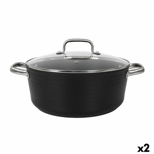 Casserole with glass lid Quttin Spiral Ø 28 cm Toughened aluminium (2 Units)