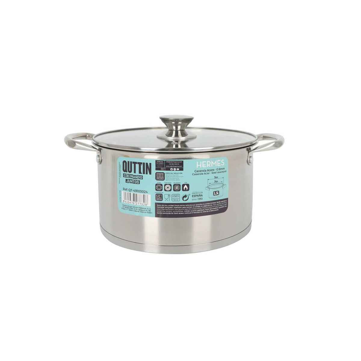 Pot with Glass Lid Quttin Hermes Steel 5,5 L (4 Units)