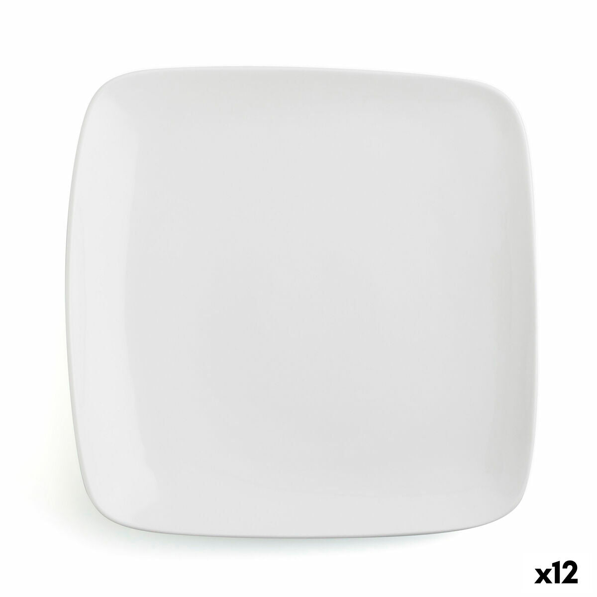 Flat plate Ariane Vital Square Squared Ceramic White 24 x 19 cm (12 Units)