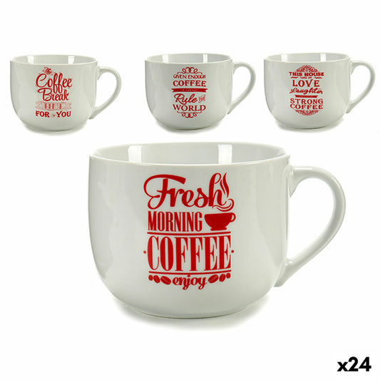 Cup Coffee Porcelain Red White 500 ml 24 Units