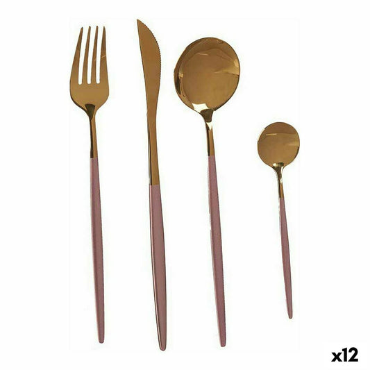 Cutlery Set Kinvara BST-CT022 Pink Golden Stainless steel 16 x 5 x 24,5 cm (12 Units)