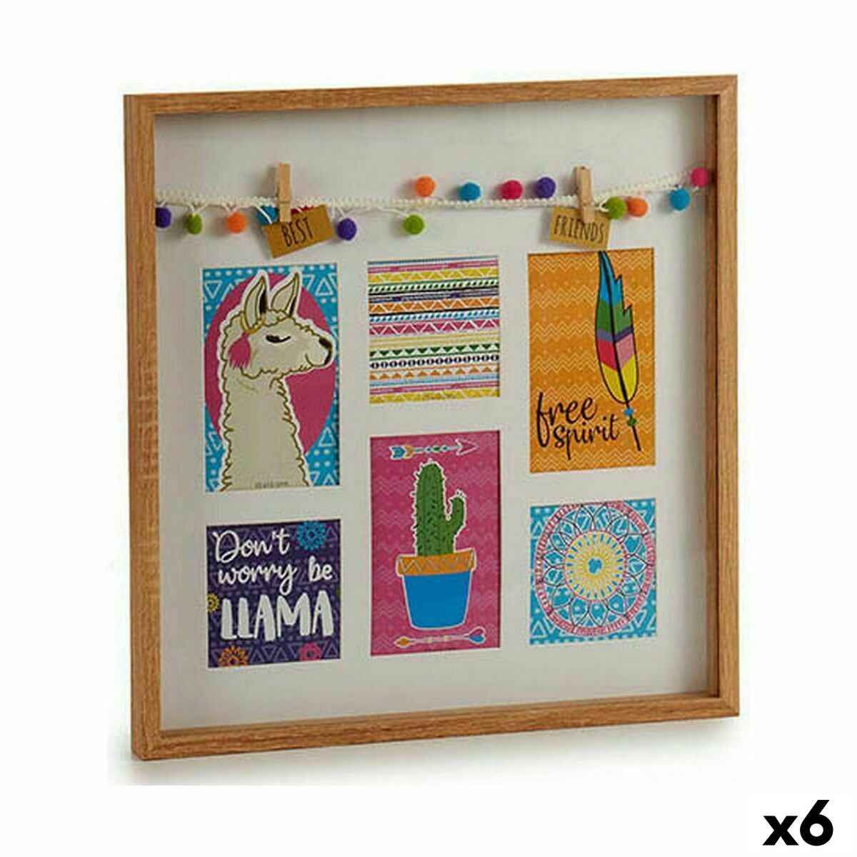 Wall photo frame Tassels Llama Multicolour Wood 40,5 x 3 x 40,5 cm (6 Units)