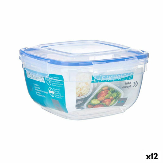 Hermetic Lunch Box Leknes 30105 Transparent Plastic Squared 2,4 L 20 x 11 x 20 cm (12 Units)