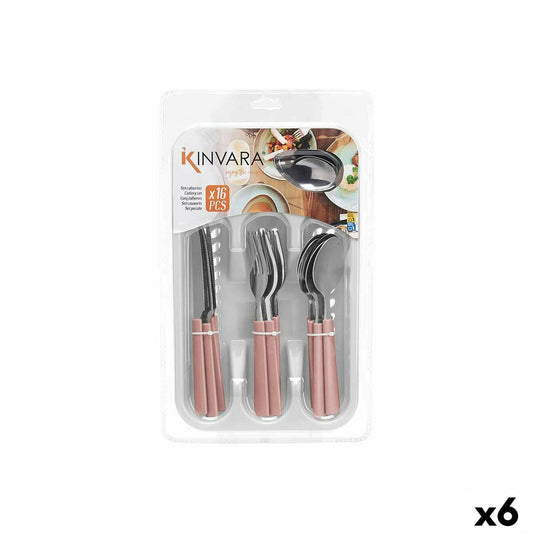 Cutlery Set Kinvara KT166096-1C-P Pink Silver Stainless steel Plastic (6 Units)