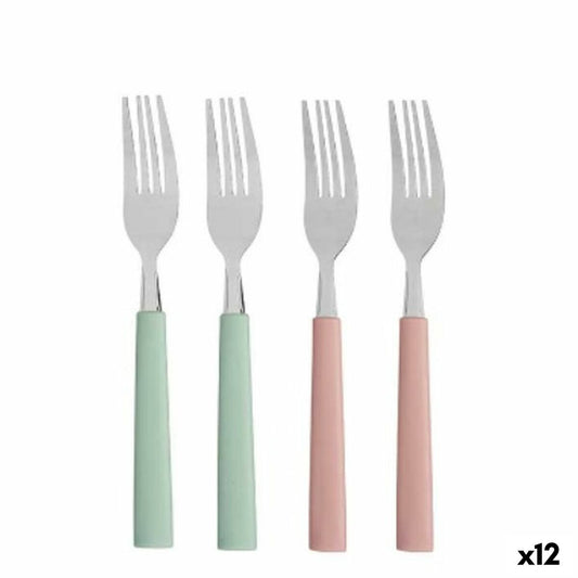 Fork Set Kinvara CN-KT166096-1F Green Pink Silver Stainless steel Plastic 18,7 cm (12 Units)