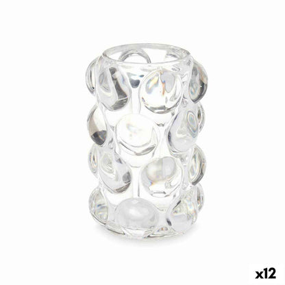 Candleholder Microbeads Transparent Crystal 8,4 x 9 x 8,4 cm (12 Units)