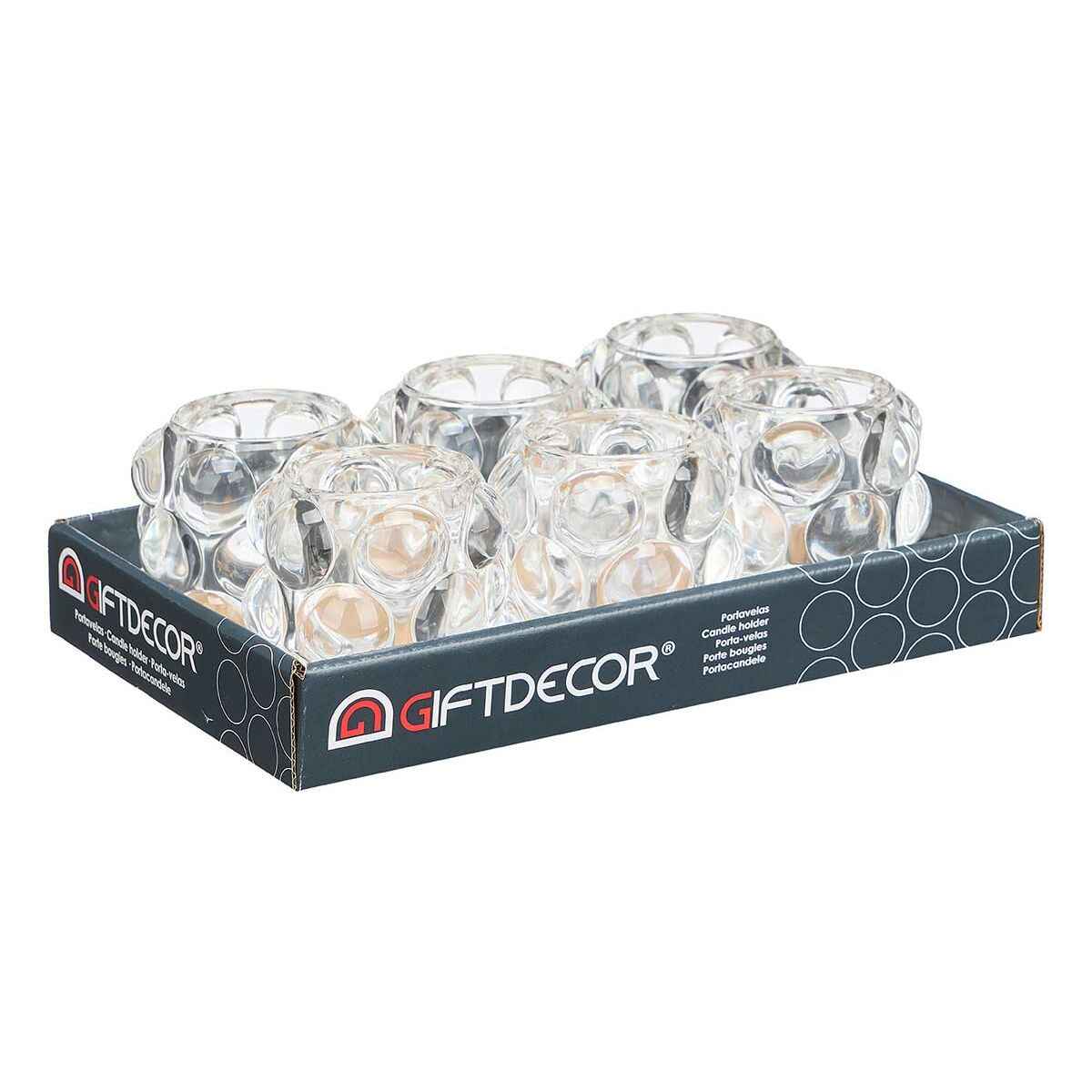 Candleholder Microbeads Transparent Crystal 8,4 x 9 x 8,4 cm (12 Units)