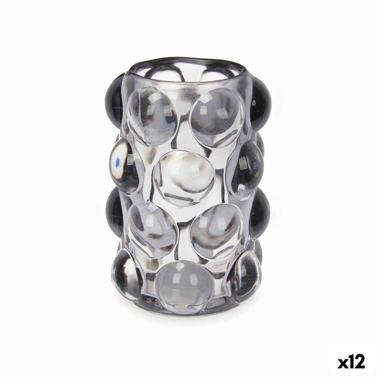 Candleholder Microbeads Grey Crystal 8,4 x 9 x 8,4 cm (12 Units)