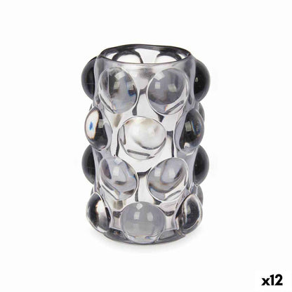 Candleholder Microbeads Grey Crystal 8,4 x 9 x 8,4 cm (12 Units)