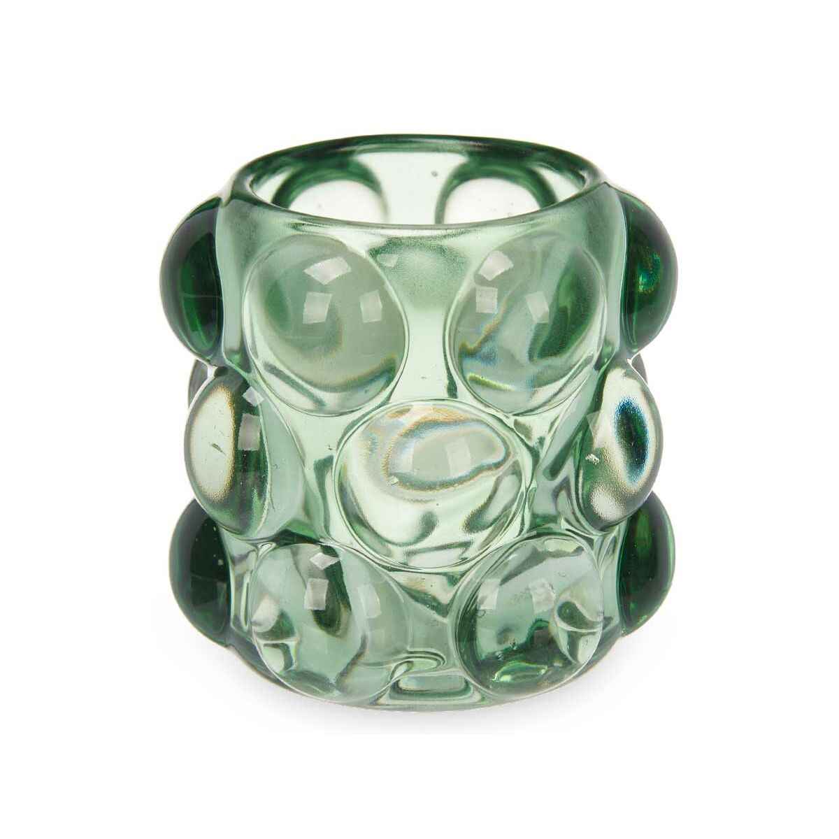 Candleholder Microbeads Green Crystal 8,4 x 9 x 8,4 cm (12 Units)