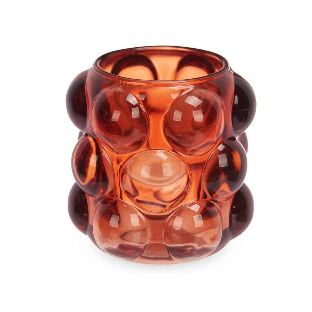 Candleholder Microbeads Orange Crystal 8,4 x 9 x 8,4 cm (12 Units)