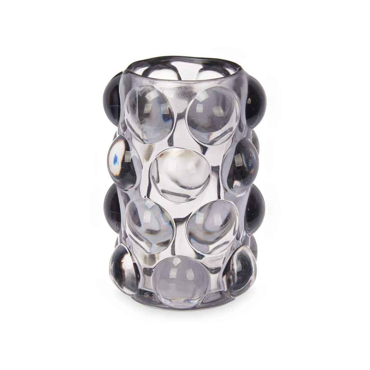 Candleholder Stripes Grey Crystal 9 x 9,5 x 9 cm (12 Units)