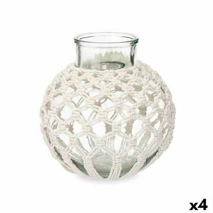 Vase White Cloth Glass 25 x 26,5 x 25 cm (4 Units) Macrame