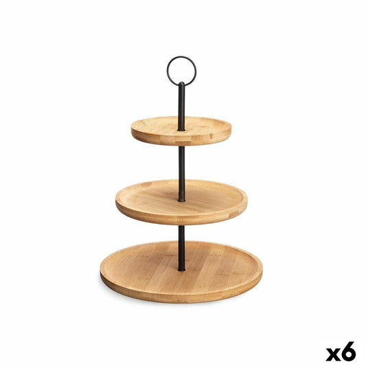 Fruit Bowl Kinvara KT225015-2 Black Natural Metal Bamboo 25 x 37 x 25 cm (6 Units)