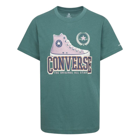 Child's Short Sleeve T-Shirt Converse Script Sneaker Gfx Sse Cyan