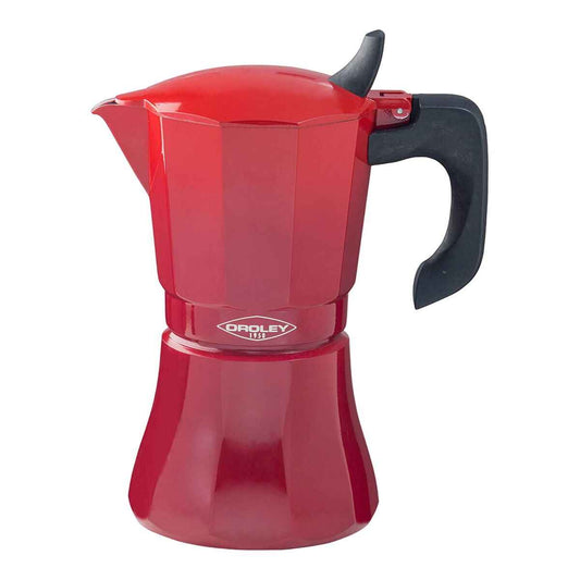 Italian Coffee Pot Oroley Petra Red Aluminium 9 Cups