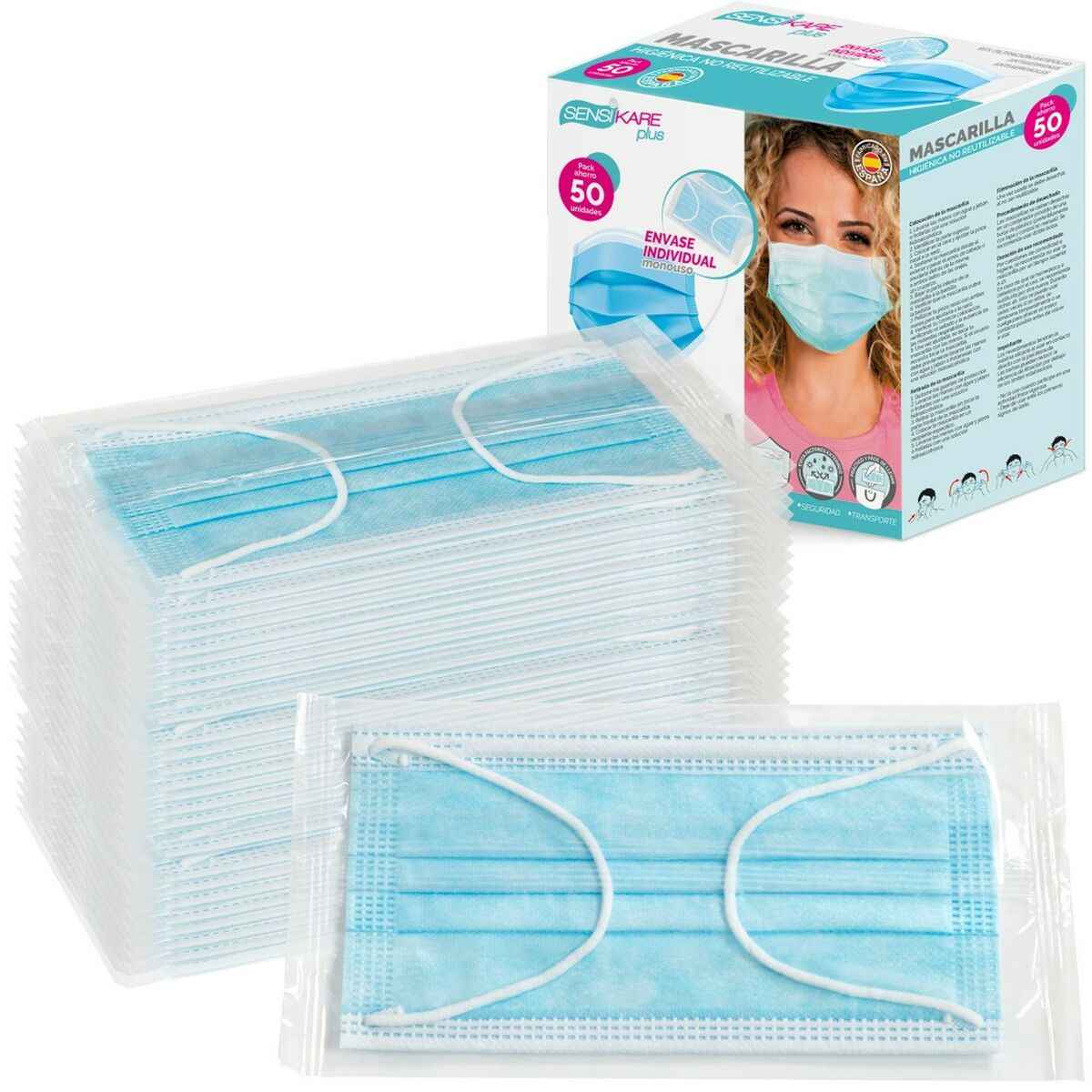 Box of hygienic masks SensiKare 50 Pieces (12 Units)