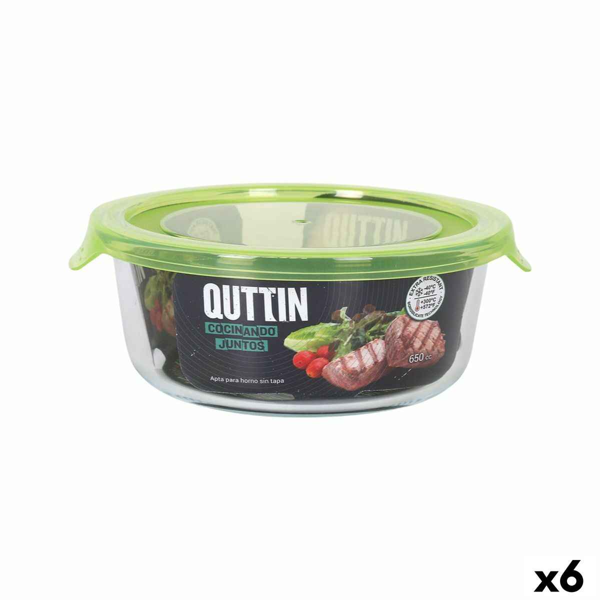 Lunch box Quttin Green 650 ml 15 x 15 x 6,5 cm (6 Units)