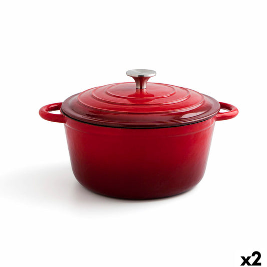 Casserole with lid Bidasoa Fierro Red Ø 24 cm 3,7 L (2 Units)