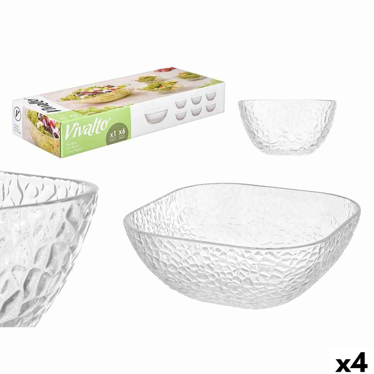 Set of bowls Vivalto TP70165BK/BH Transparent Glass 20 x 20 x 8 cm 10,3 x 10,3 x 5,5 cm (4 Units)