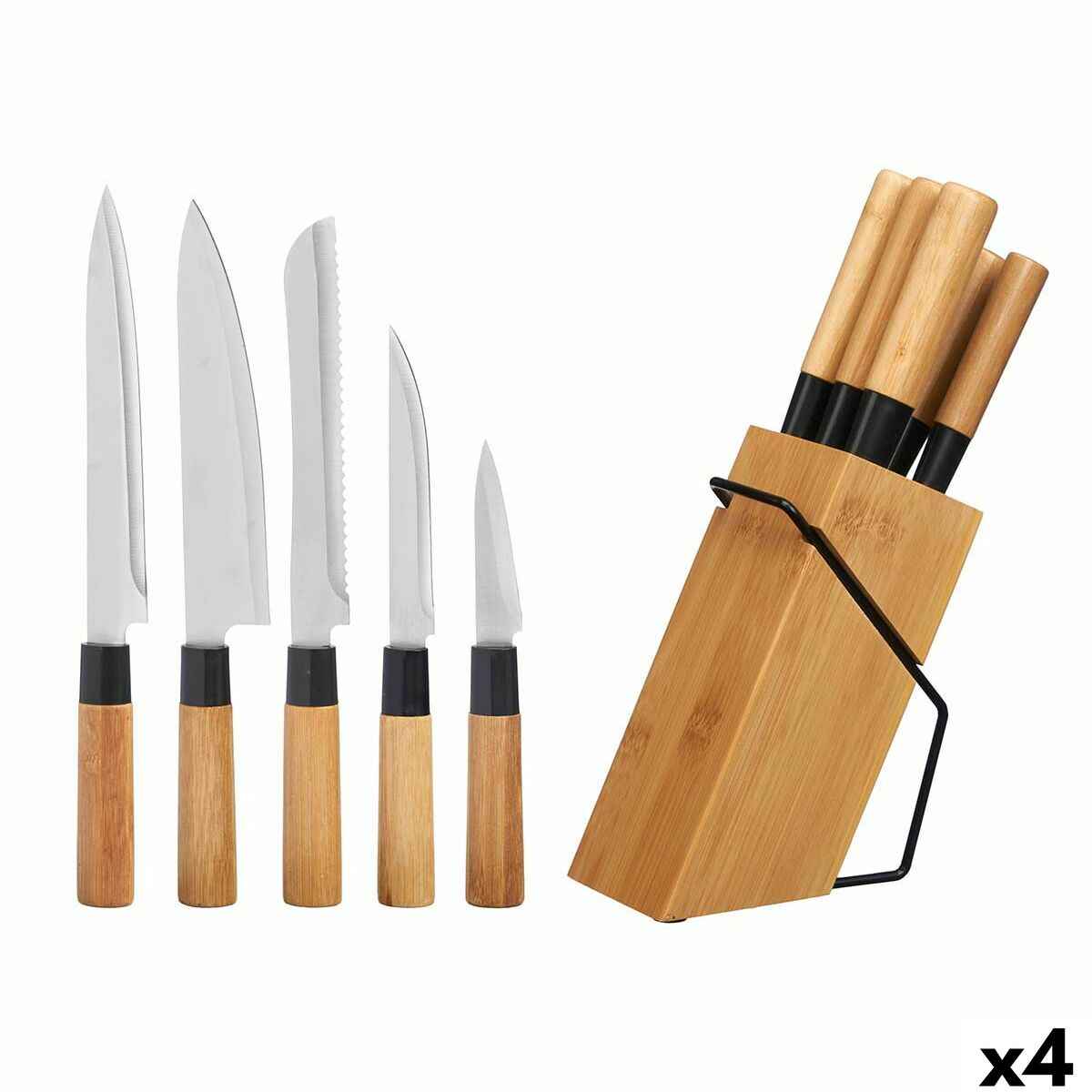 Set of Knives with Wooden Base Kinvara KT171028A 6PCS Natural Bamboo Steel (4 Units)