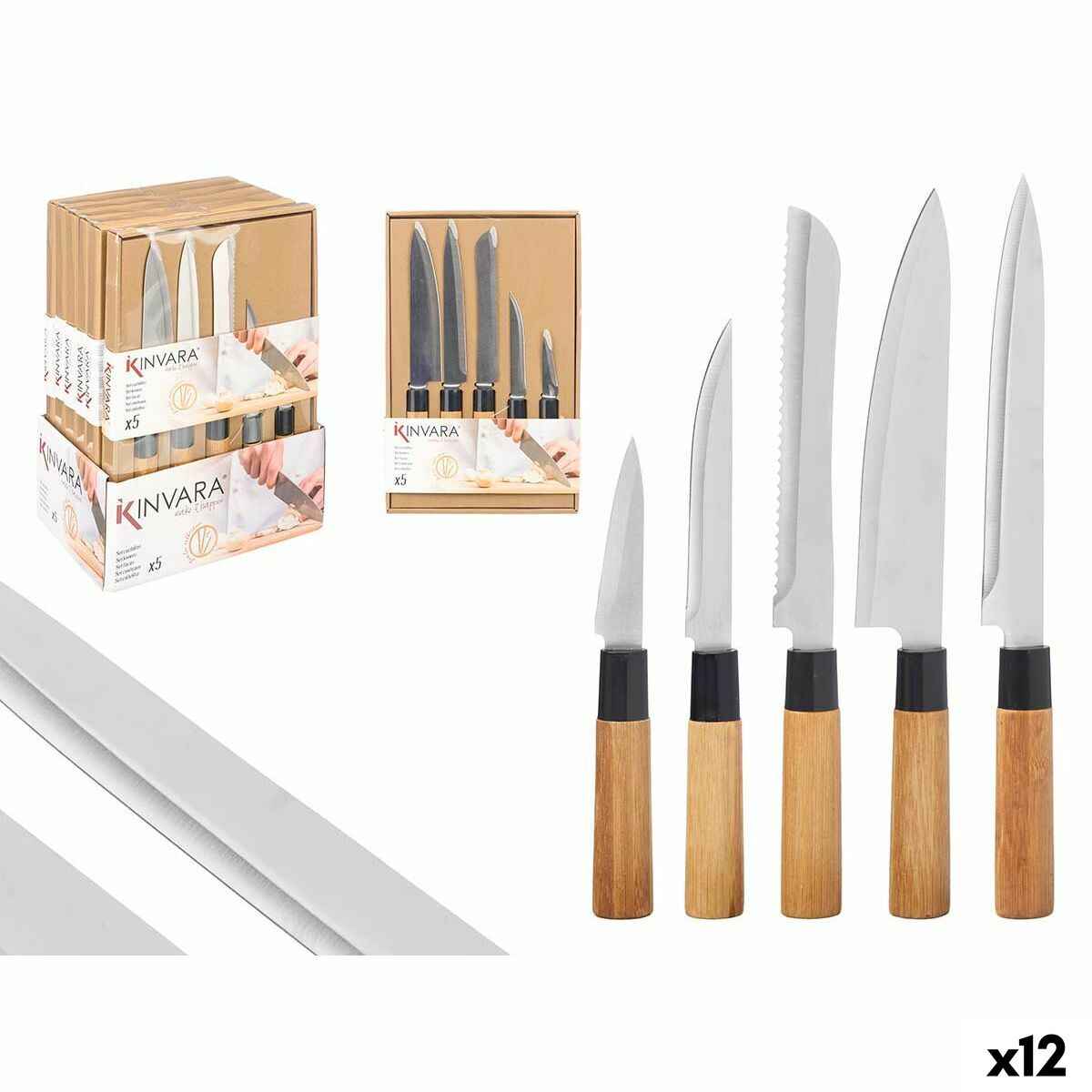 Knife Set Kinvara SJ6533B Brown Metal Bamboo (12 Units)