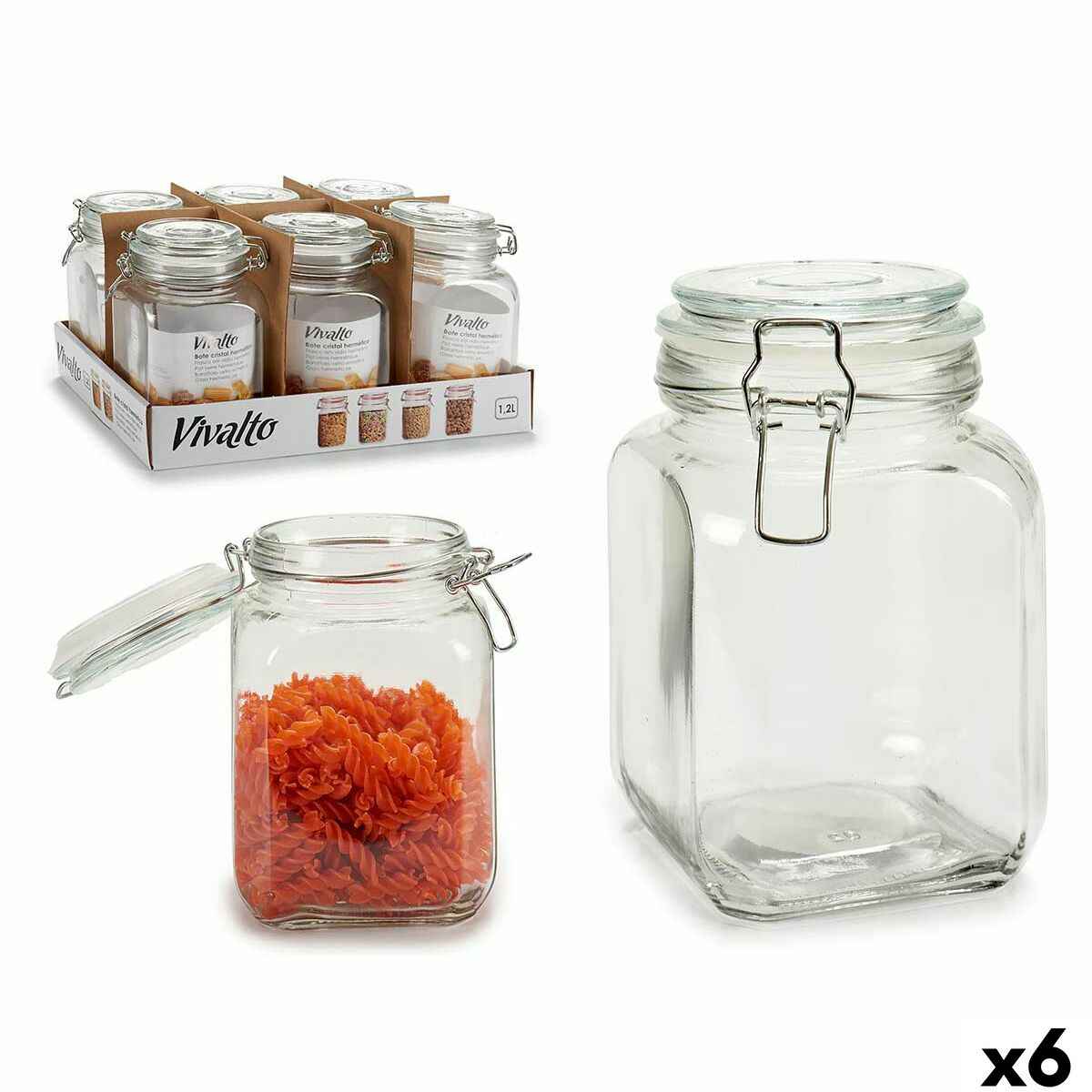 Glass Jar Vivalto CW-41200F/DH6 Transparent Silver 1,2 L (6 Units)