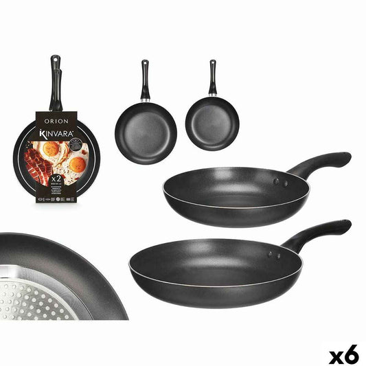 Set of pans Kinvara 3 Black Aluminium Bakelite 22,5 X 4,3 cm 26,4 x 4,7 cm (6 Units)